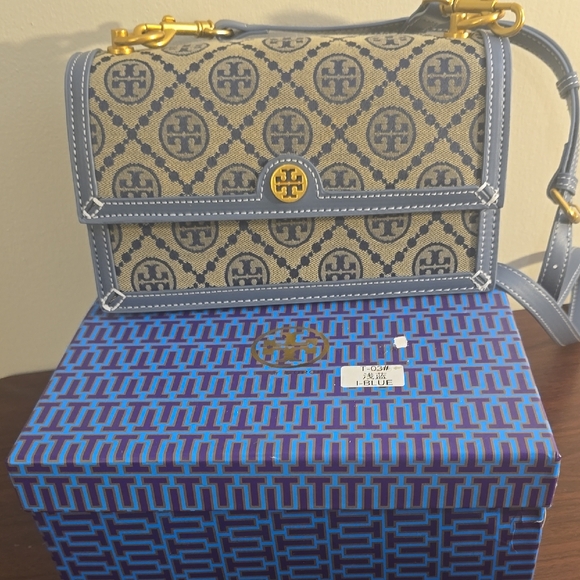 Tory Burch Blue and Tan Crossbody Bag - Picture 1 of 3